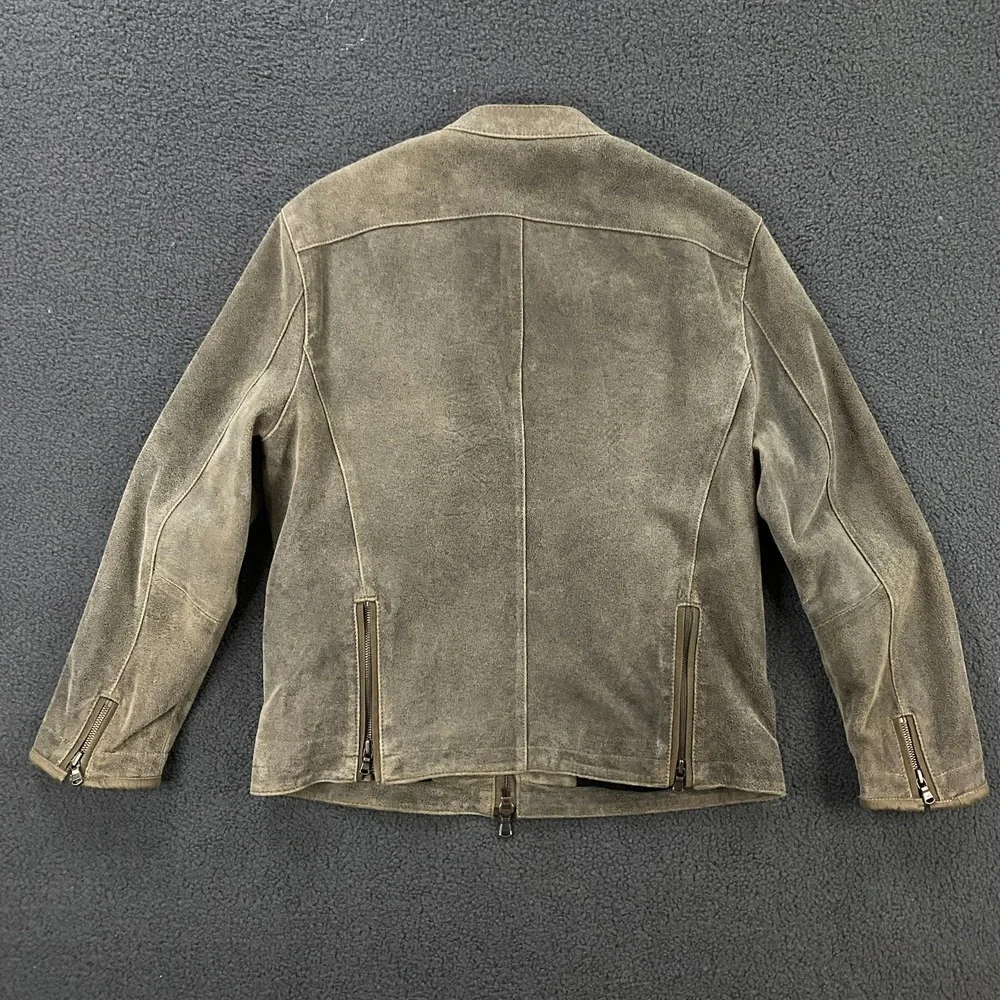 John Varvatos Leather Jacket Medium READ Lambskin Moto Cafe Racer Band Collar
